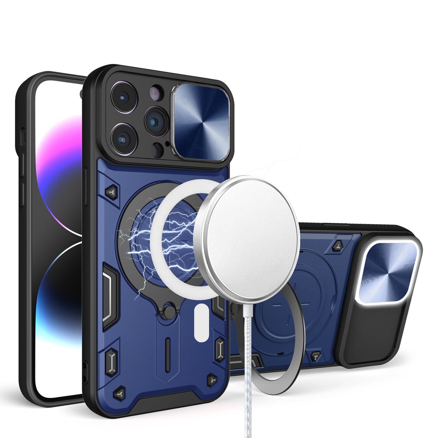 For Apple iPhone 16 Plus (6.7") Hybrid Magnetic Circle 360° Ring Kickstand with MagSafe Compatible & Camera lens Protector Case Cover
