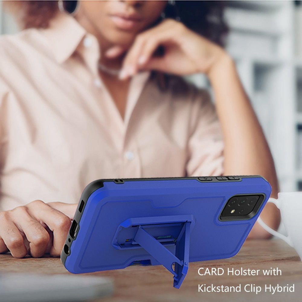 For Samsung Galaxy A16 5G Full-Body Hybrid Heavy Duty Armor Case with Belt Clip Holster, Credit Card Holder & Kickstand Case Cover Blue