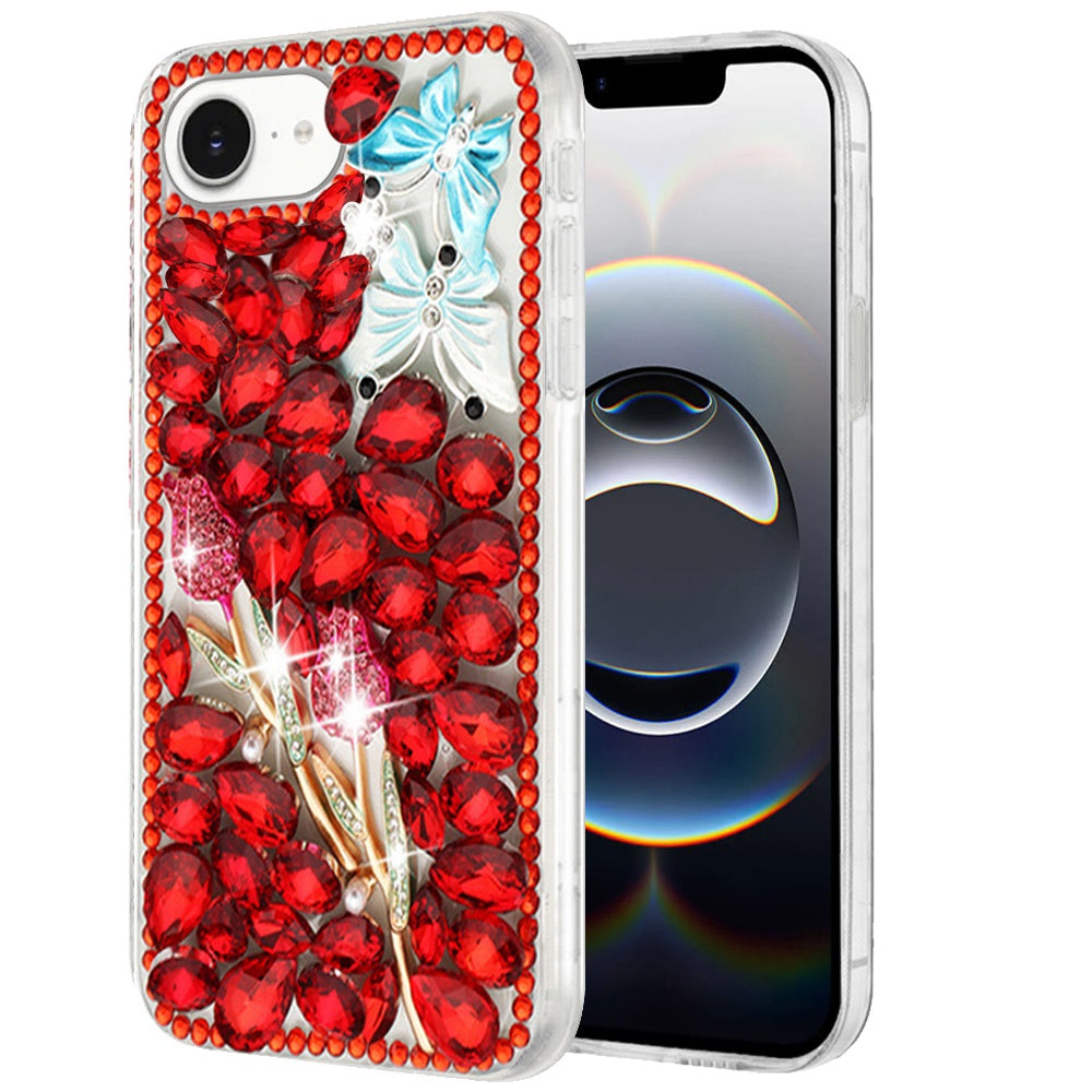 For Apple iPhone 16e (E edition) Bling Crystal 3D Full Diamonds Luxury Sparkle Rhinestone Hybrid Protective Case Cover