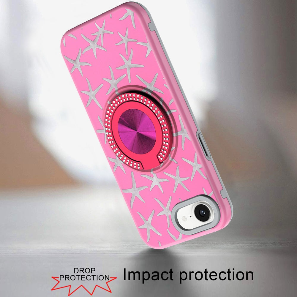For Samsung Galaxy A36 Pattern Design Hybrid with Invisible Ring Stand & Magnetic Back, Shockproof Protective Grip Case Cover