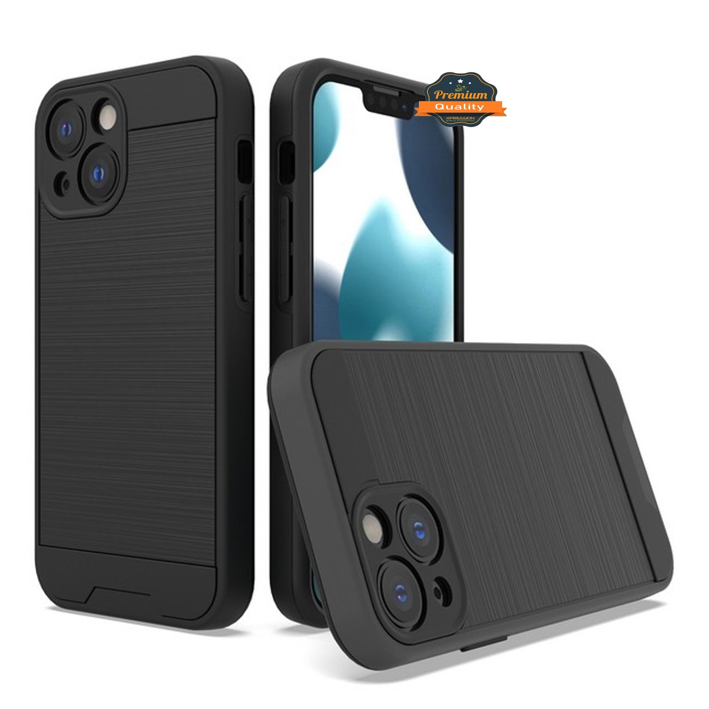 For Apple iPhone 15 Pro Max (6.7") Slim Rugged TPU + Hard Brushed Metal Texture Hybrid Dual Layer Armor Shockproof Phone Case Cover