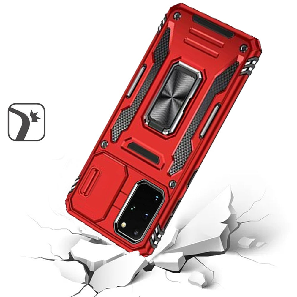 For Samsung Galaxy S20 Ultra Tough Hybrid Case with Movable Camera Window & Metal Ring Stand Shockproof Case Cover Red