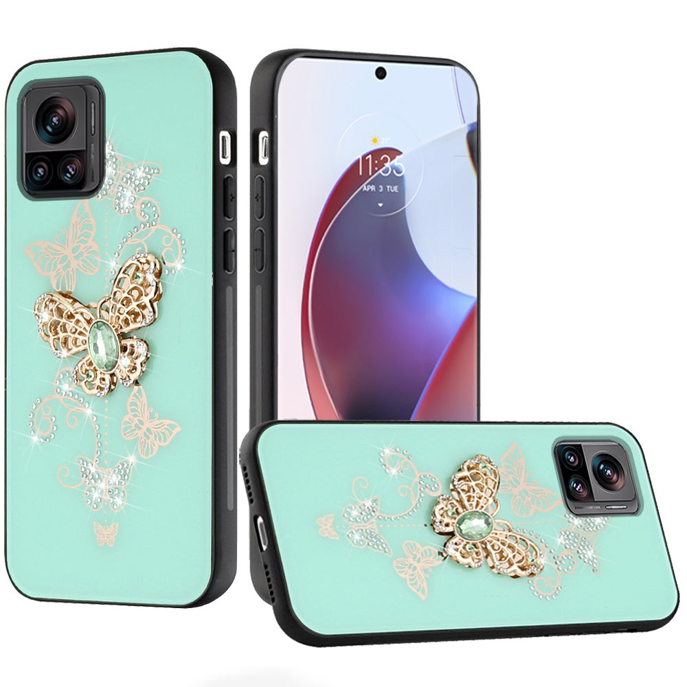 For Apple iPhone 16 Pro Max (6.9") Diamonds 3D Bling Sparkly Glitter Ornaments Engraving Hybrid Fashion Ring Stand Case Cover