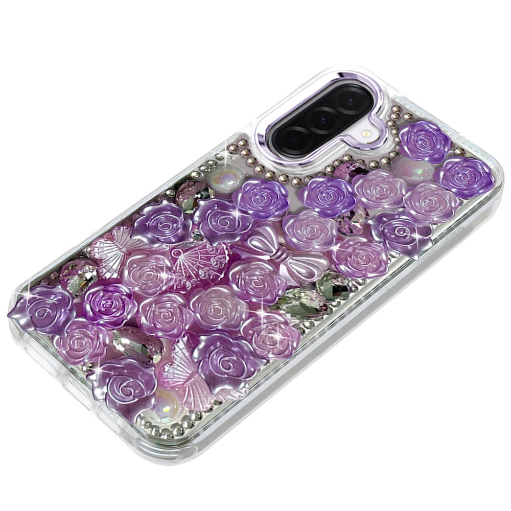 For Samsung Galaxy S25 Fan Edition /Galaxy S25 FE Muti-Color Floral Fashion Bling Crystal 3D Full Diamonds Stones Sparkle Rhinestone Glitter Hybrid Case Cover