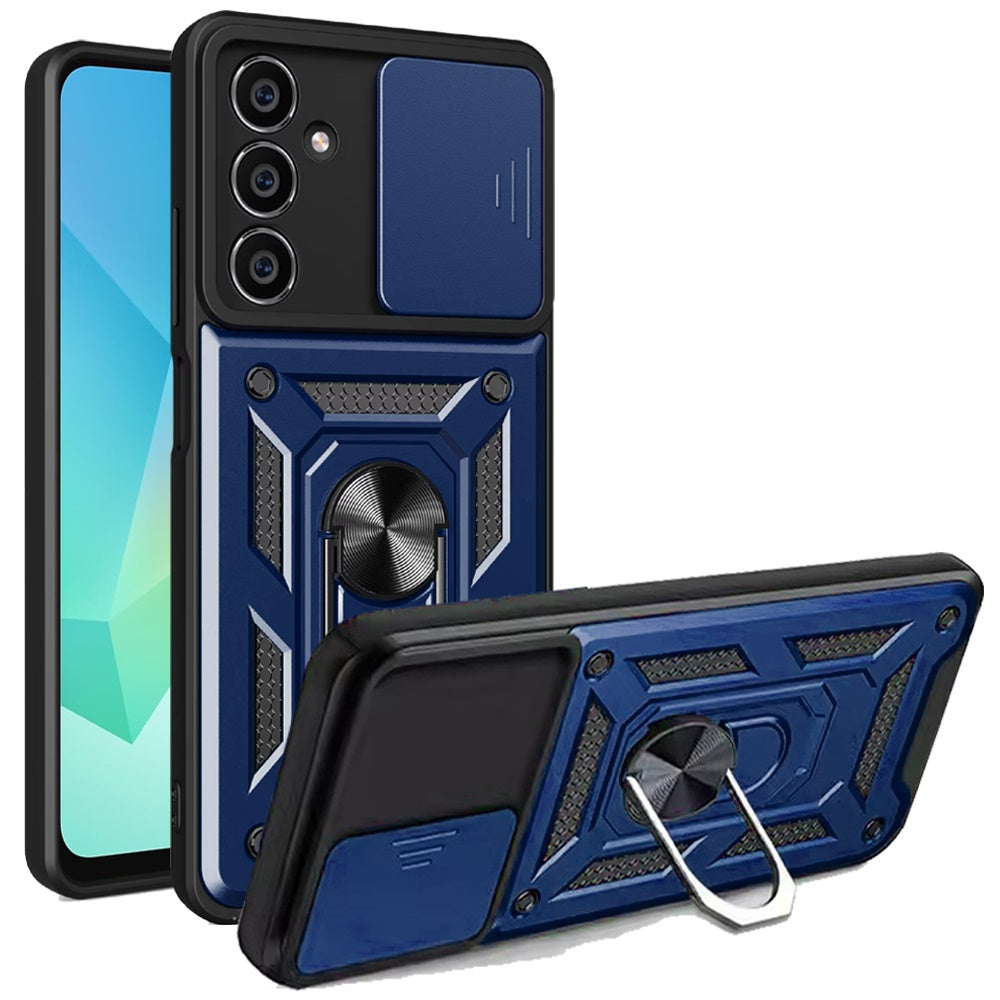 For Samsung Galaxy A16 5G Hybrid Cases with Slide Camera Lens Cover and Ring Kickstand Rugged Dual Layer TPU Heavy Duty Case Cover