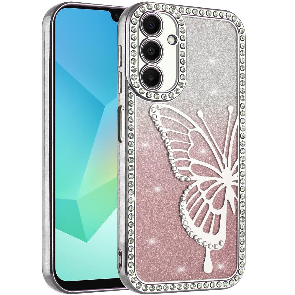 For Samsung Galaxy A16 5G Butterfly Glitter Diamond Shimmer Hybrid Slim & Stylish Electroplated Sparkly Bling Shockproof TPU Protective Case Cover