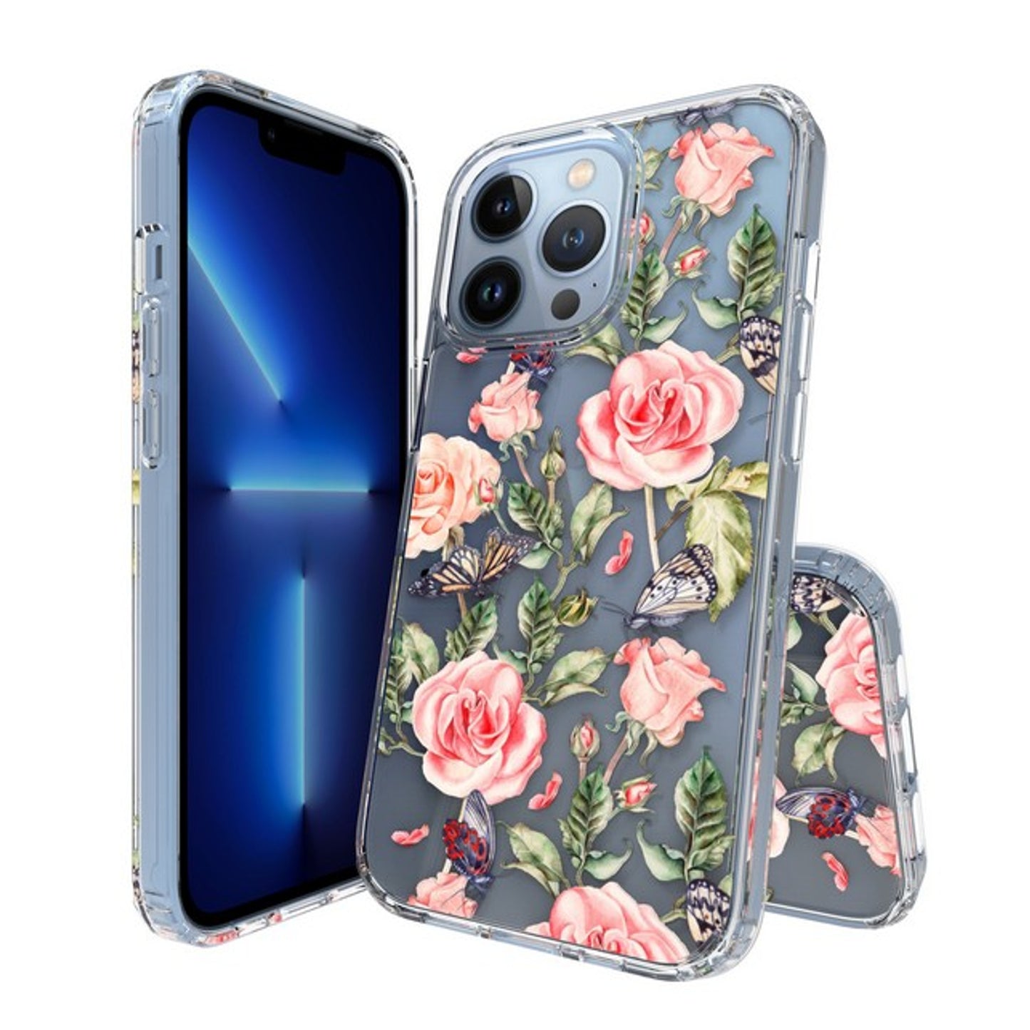 For Apple iPhone 16 Pro (6.3") Floral Patterns Design Clear TPU Silicone Shock Absorption Bumper Slim Hard Back Case Cover