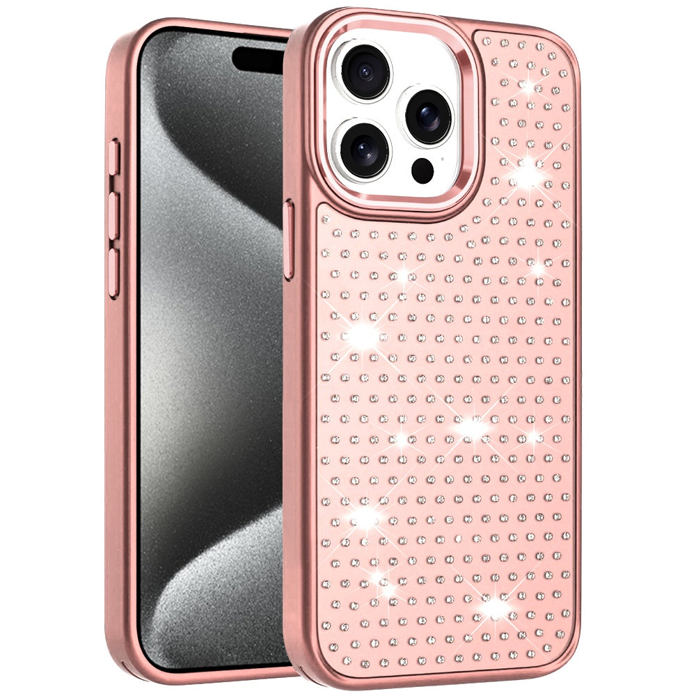 For Apple iPhone 17 Pro Bling Diamond Metallic, Full Sparkle Chrome Edged Hybrid Protective Shockproof Case Cover