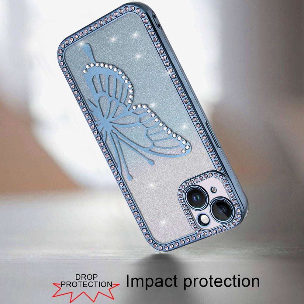 For Apple iPhone 11 Butterfly Glitter Diamond Shimmer Hybrid Slim & Stylish Electroplated Sparkly Bling Shockproof TPU Protective Case Cover