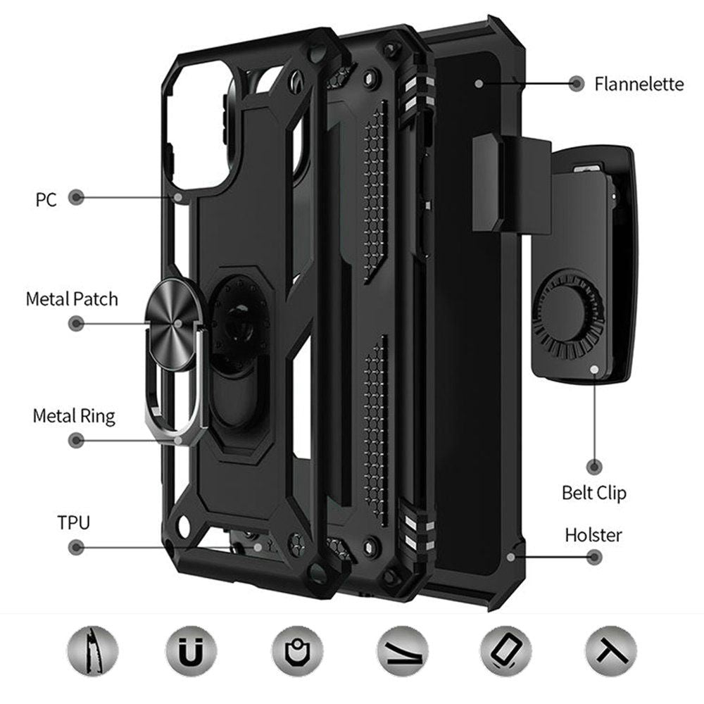 For Samsung Galaxy A06 Hybrid Combo Belt Clip Holster Ring Stand Holder, Military Grade Fit Magnetic Car Mount Shockproof Case Cover Black