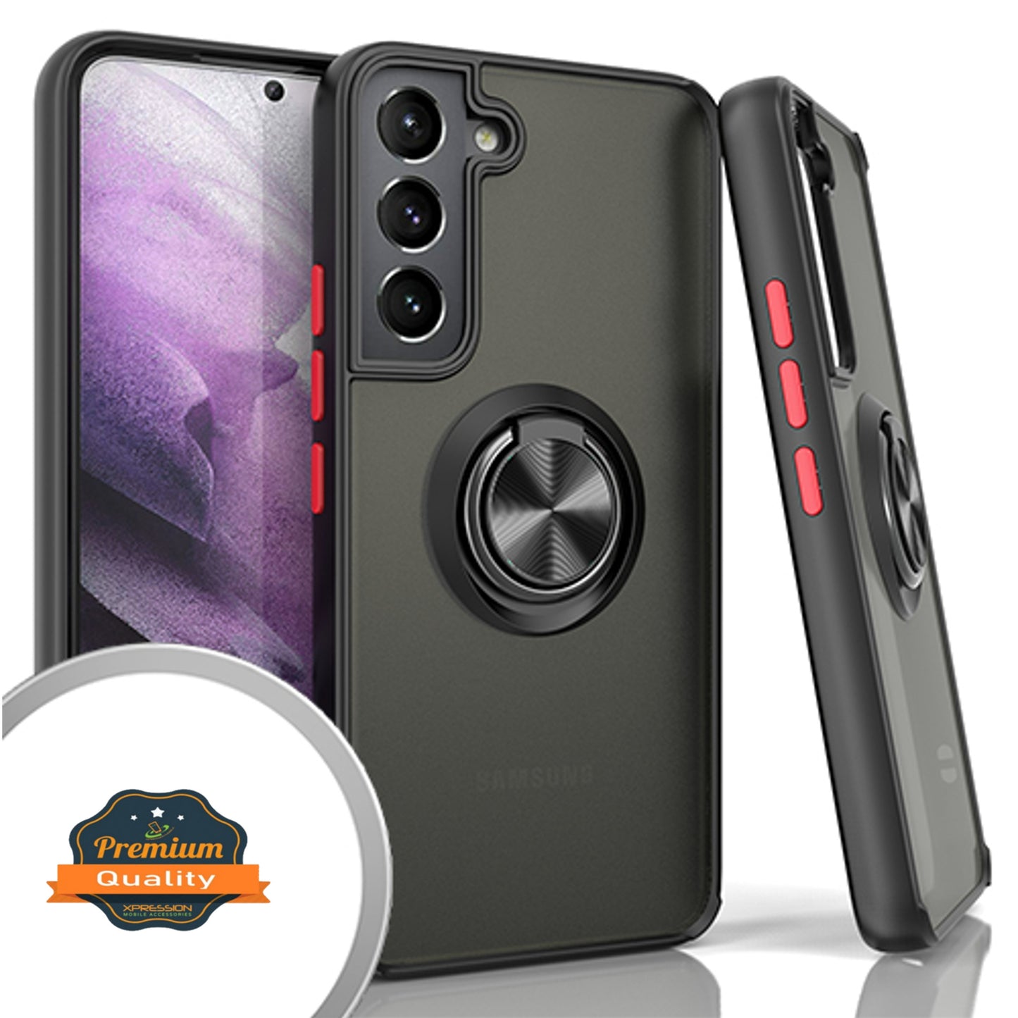 For Samsung Galaxy A16 5G Finger Ring Stand Holder Kickstand Hybrid Frosted Matte TPU Hard Frame Shock-Absorption Case Cover