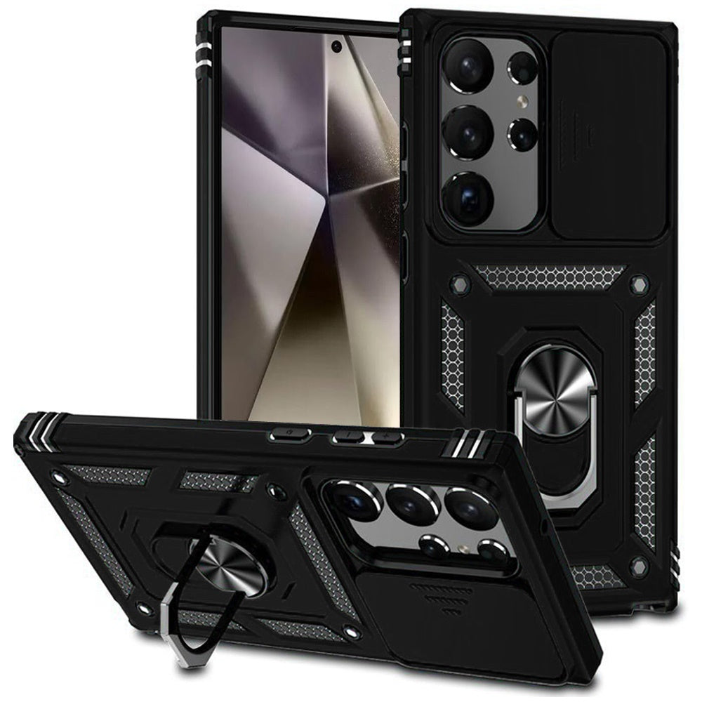For Samsung Galaxy A36 Hybrid Ring Shockproof with 360° Rotate Ring Kickstand, Camera Lens Protection, Soft Edge Bumper Case Cover