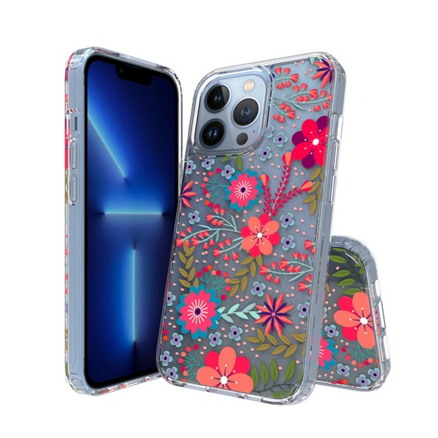 For Apple iPhone 16 Pro Max (6.9") Floral Patterns Design Clear TPU Silicone Shock Absorption Bumper Slim Hard Back Case Cover