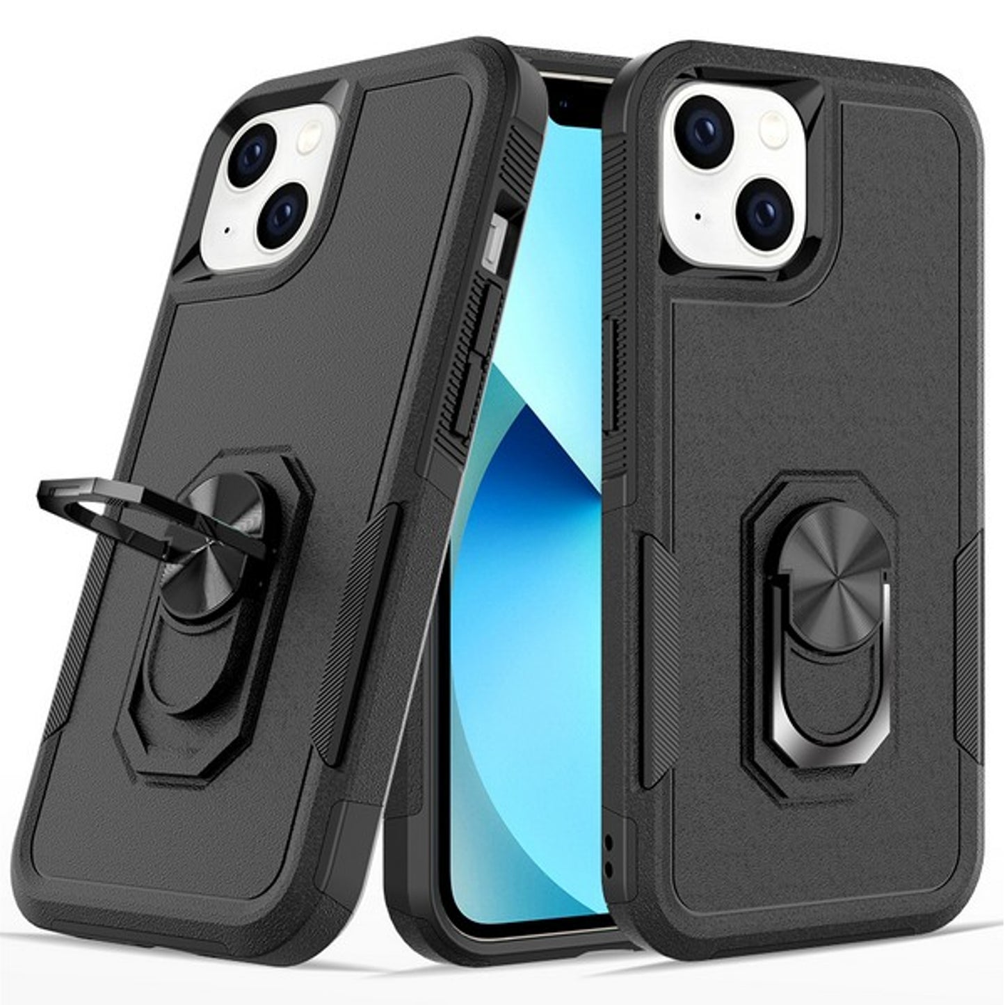 For Apple iPhone 15 Plus (6.7") Heavy Duty Hybrid Rugged 2in1 Shockproof Protective with Magnetic Ring Stand Holder Phone Case Cover