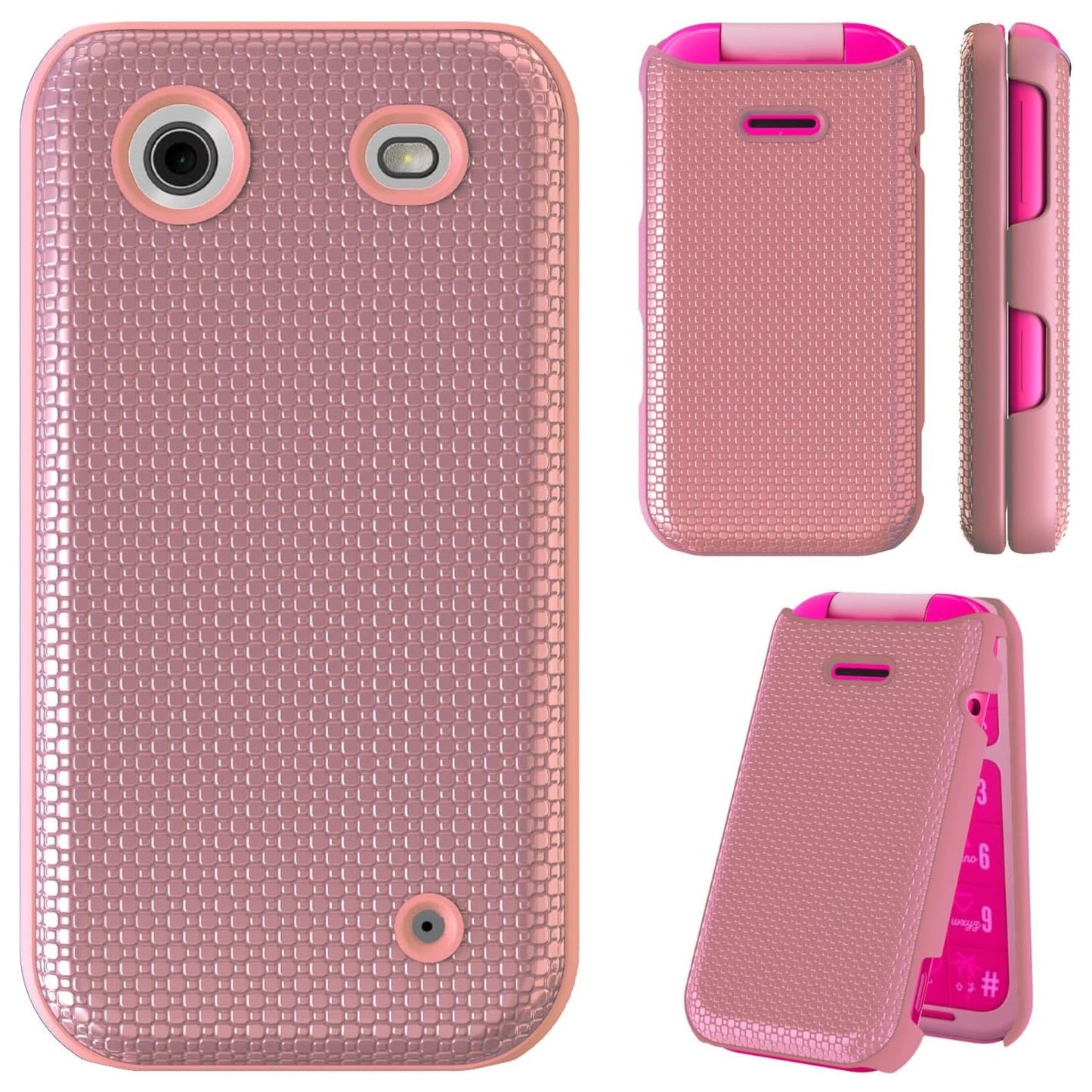 For HMD Barbie Flip Dual Layer Slim & Tough Hybrid Shockproof Heavy Duty Rubber TPU Matte with Textured Rugged Shell Protection Case Cover