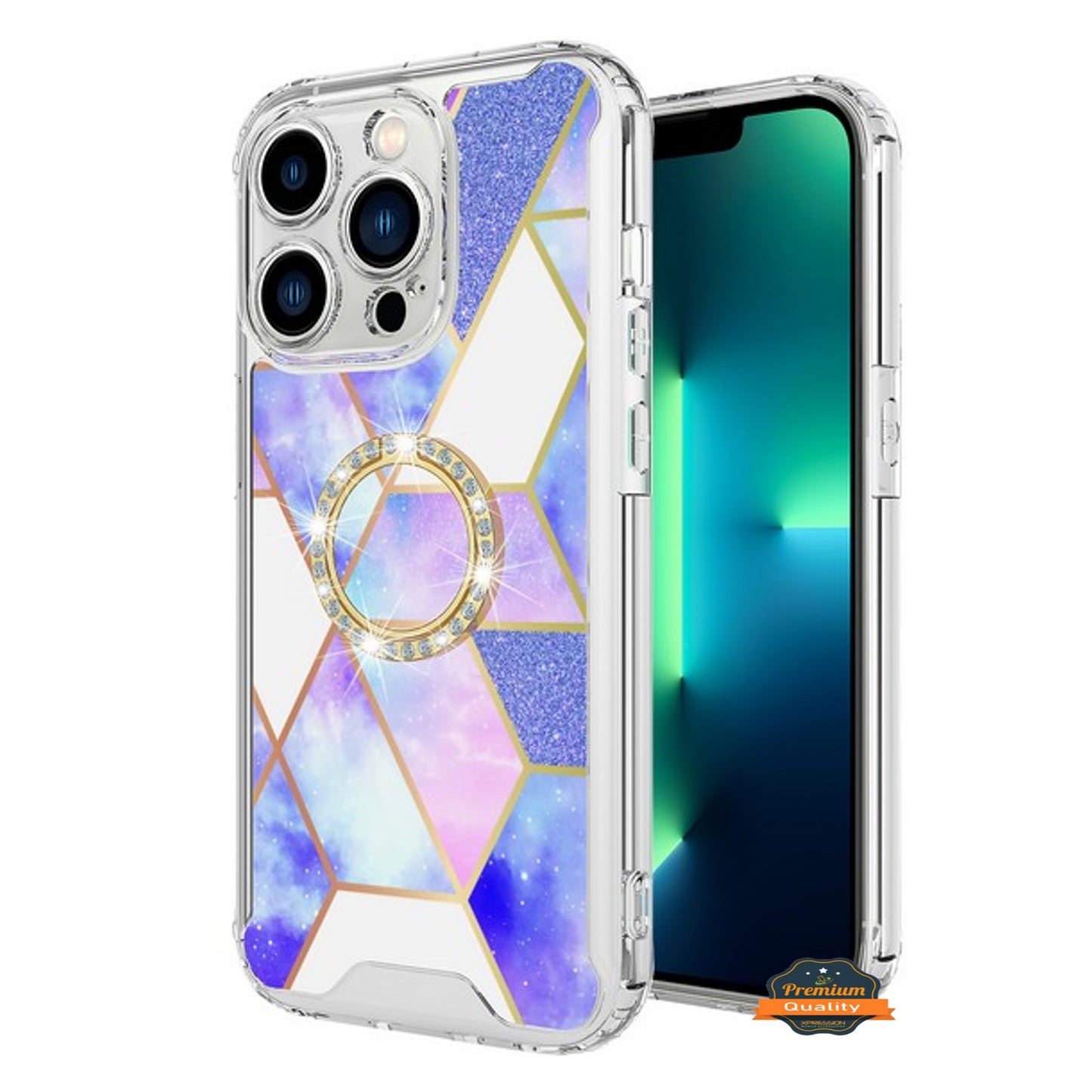 For Samsung Galaxy A16 5G Fashion Design Pattern Hybrid Ring Kickstand Bling Diamond Hard PC TPU Protective Case Cover