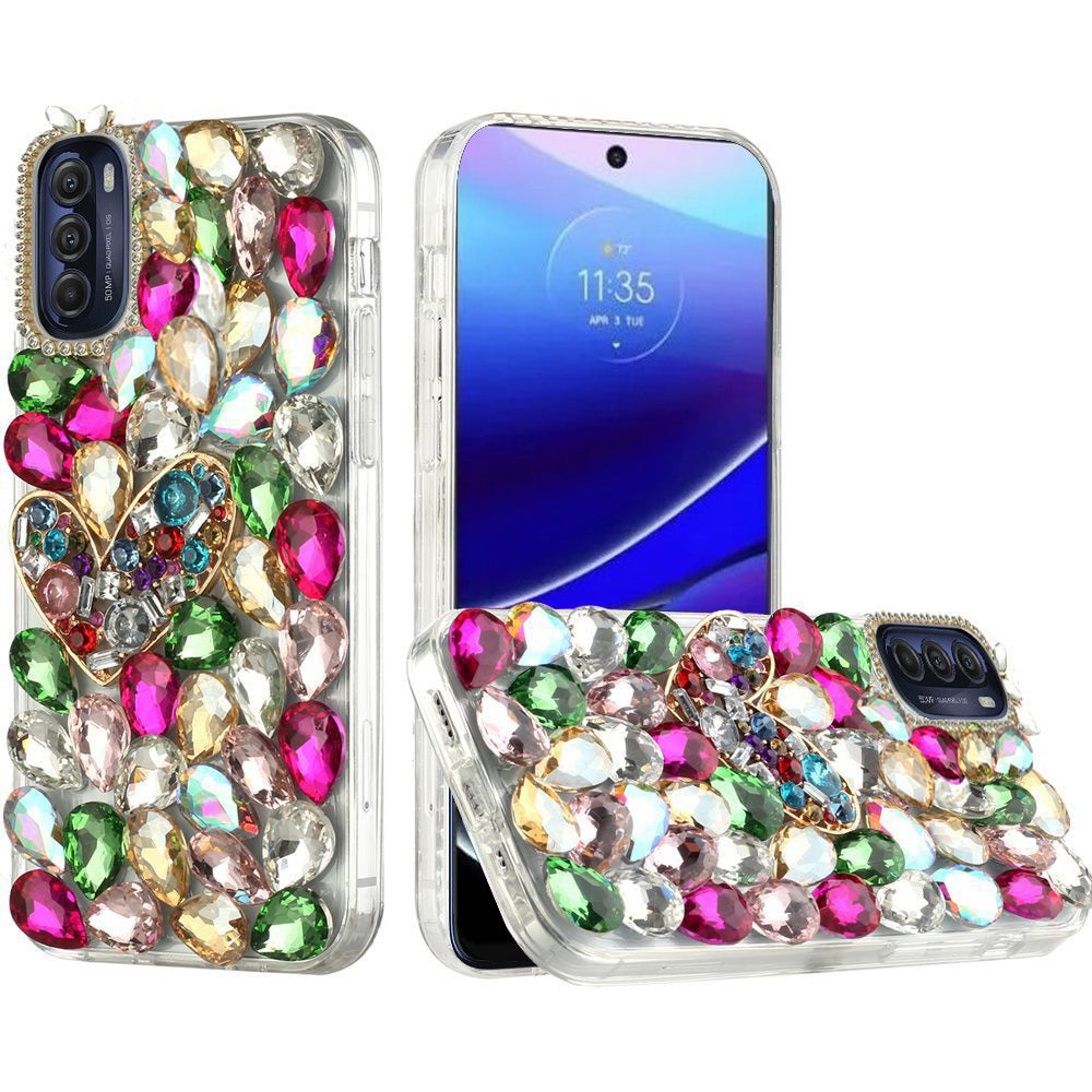 For Samsung Galaxy Z Fold 7 Bling Crystal 3D Full Diamonds Luxury Sparkle Rhinestone Hybrid Protective Case Cover Colorful Heart
