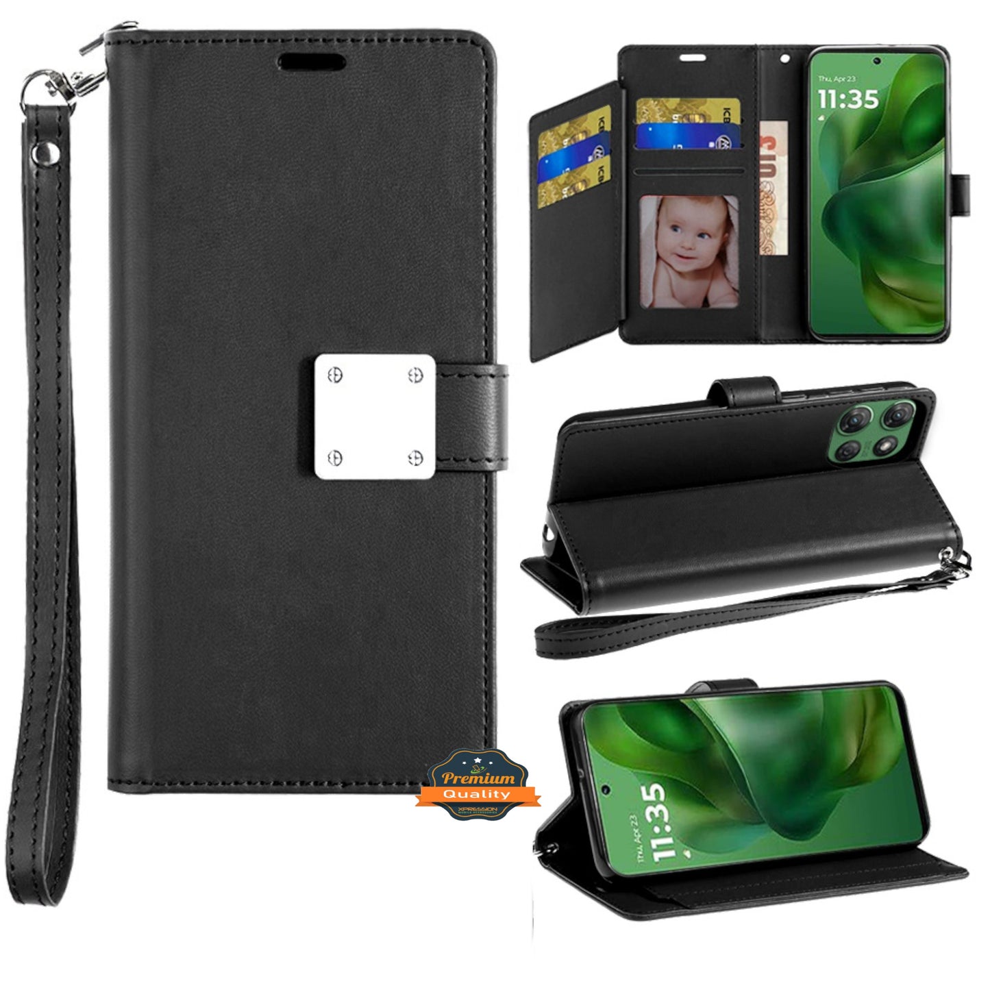 For Motorola Edge 2025 Wallet Case with ID/ Card Holder, Wristlet Strap, Magnetic TPU Protective Shockproof Folio Flip Case Cover