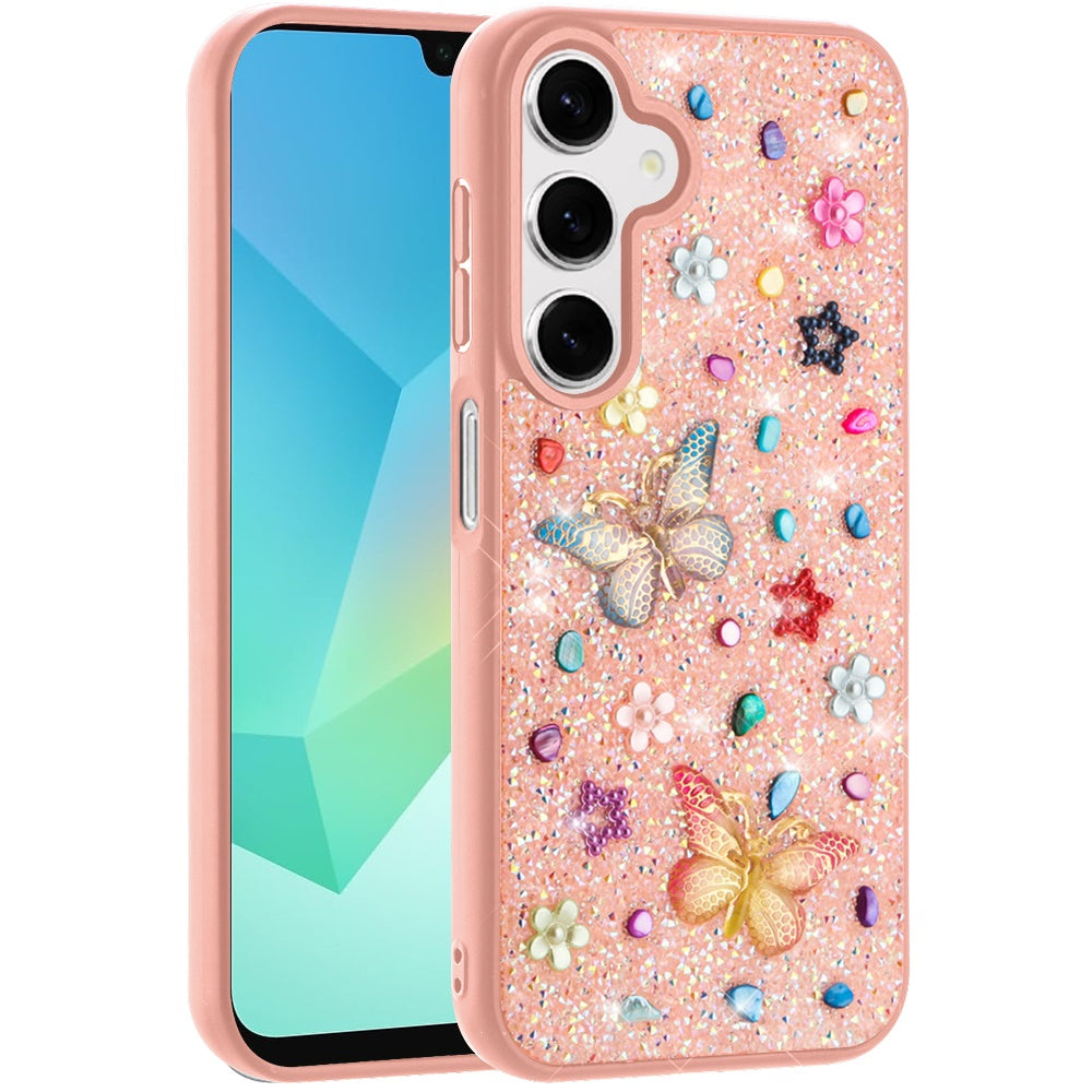 For Samsung Galaxy A36 Diamond Butterfly 3D Glitter Bling Design, Slim Hybrid Sparkle Protective Cover TPU for Women Girls Case Cover