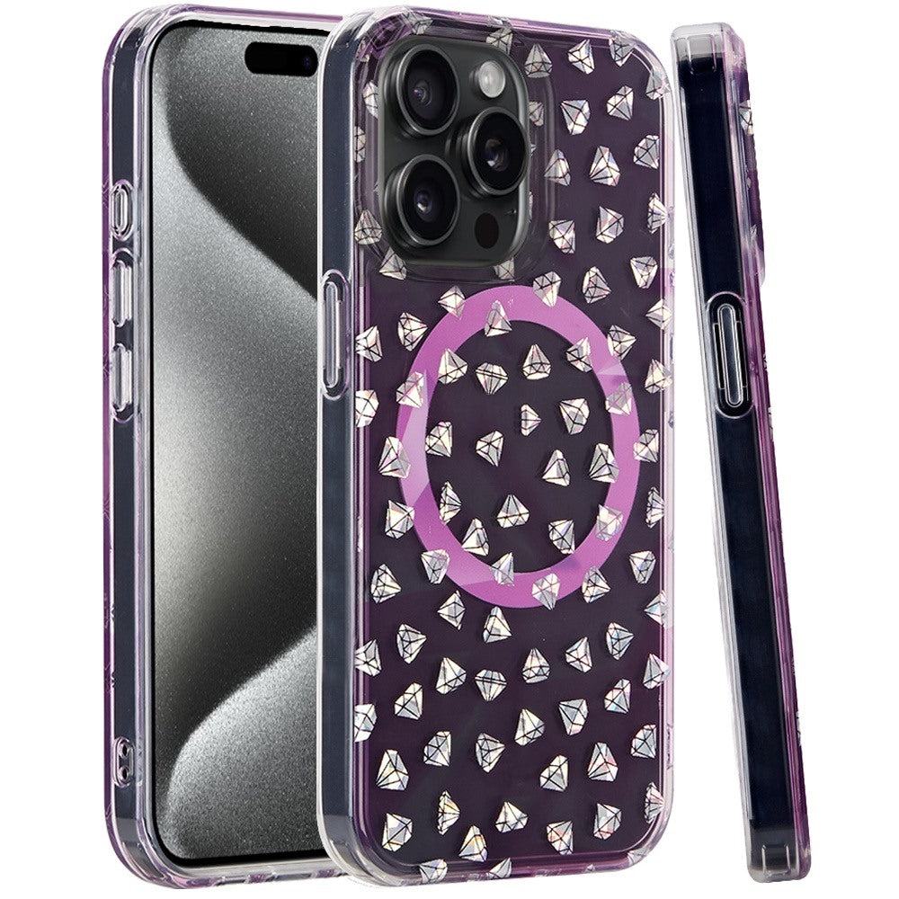For Apple iPhone 16 Pro Max (6.9") Floral Pattern Design Cute Clear Hybrid Compatible with Magsafe Double Layer Soft TPU Hard PC Case Cover