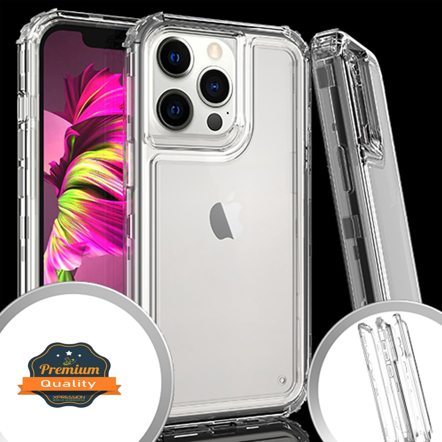 For Apple iPhone 15 Pro (6.1") Heavy Duty Transparent 3 in 1 Hybrid Shockproof Full Edge Hard PC Front Frame Bumper Clear Phone Case Cover