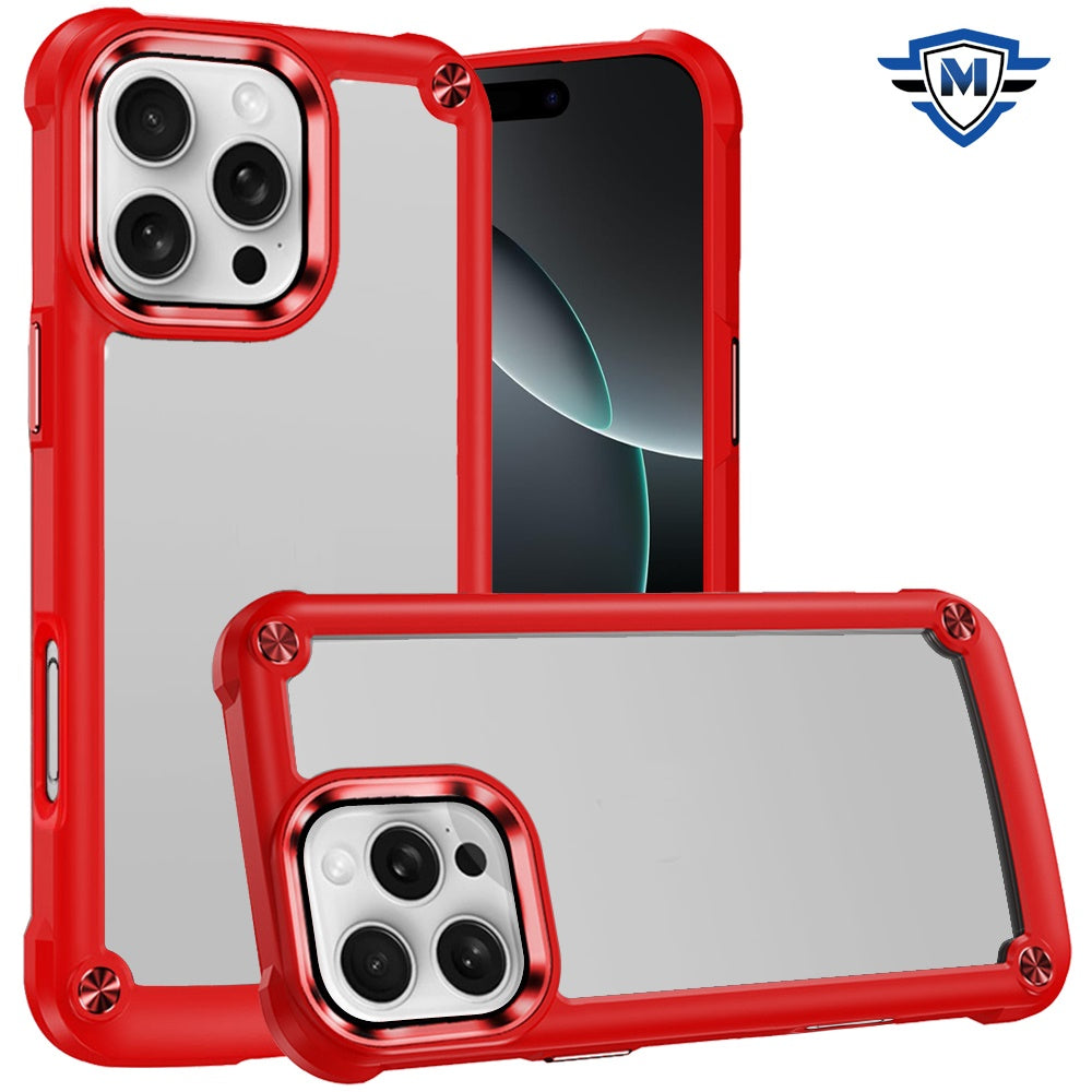 For Apple iPhone 16 Pro (6.3") Ultimate Hybrid Transparent Rubber with Metal Buttons & Camera Edges Hard TPU Frame Corner Bumper Case Cover