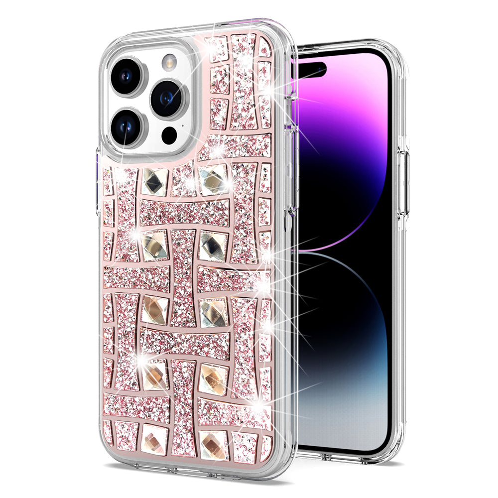 For Apple iPhone 16 Plus (6.7") Sparkly 3D Design Diamond Shockproof Protective Bling Rhinestone Hybrid Skin PC + TPU Case Cover