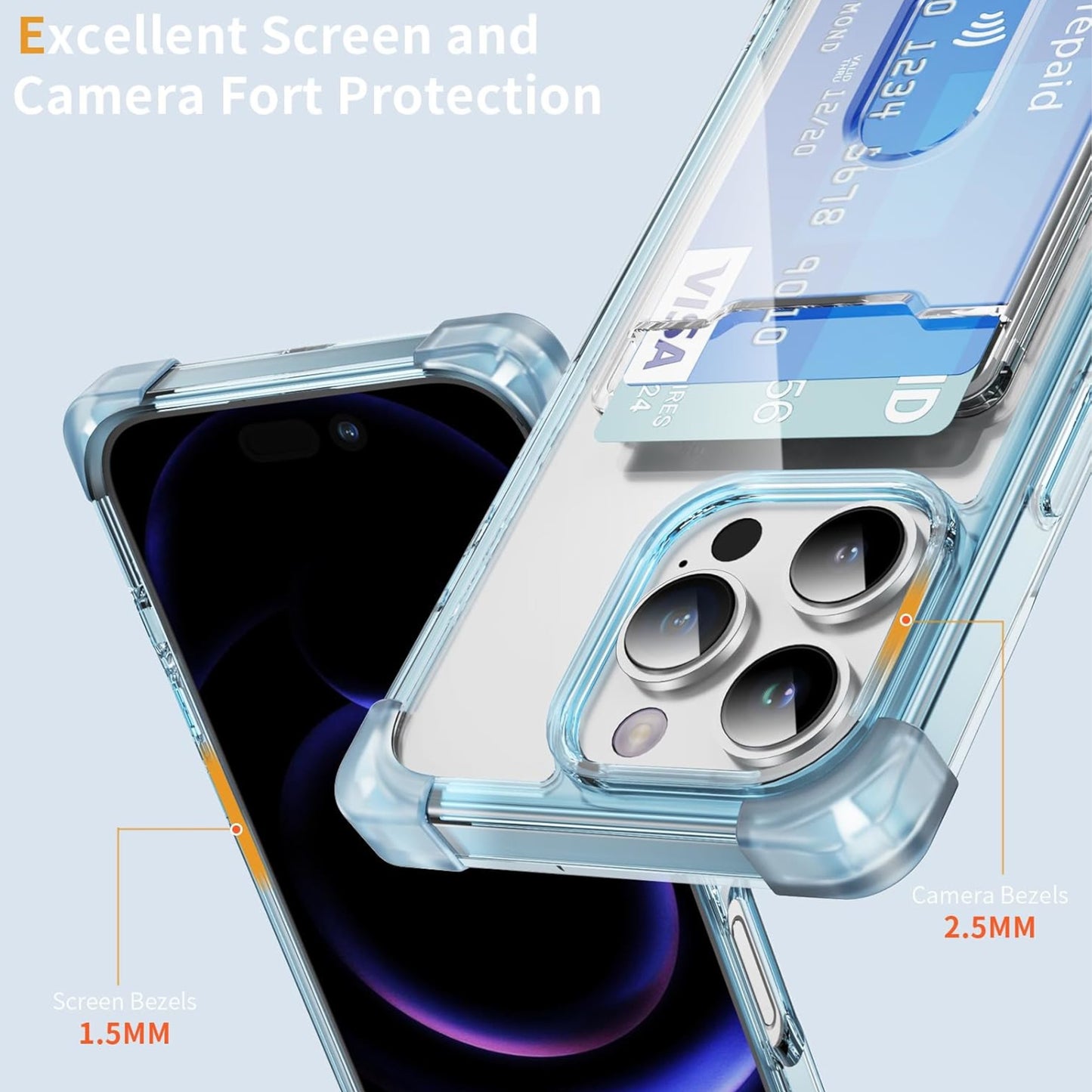 For Apple iPhone 16 Plus (6.7") Wallet Clear Case with Credit Card Holder Rubber Silicone TPU Protection Corner Bumper Shockproof Case Cover