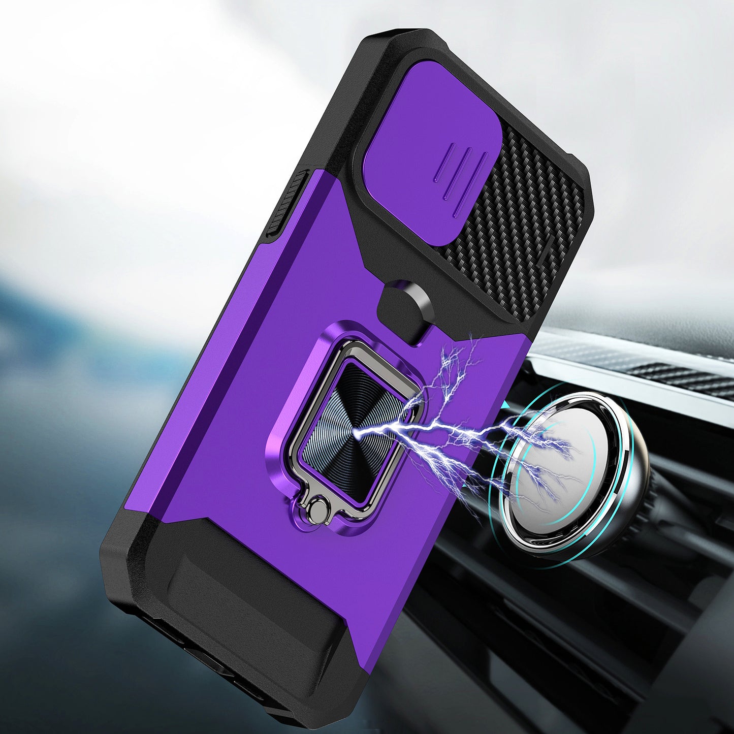 For Samsung Galaxy A16 5G Wallet Case with Ring Stand & Slide Camera Cover Credit Card Holder, Military Grade Hard Shockproof Case Cover Purple