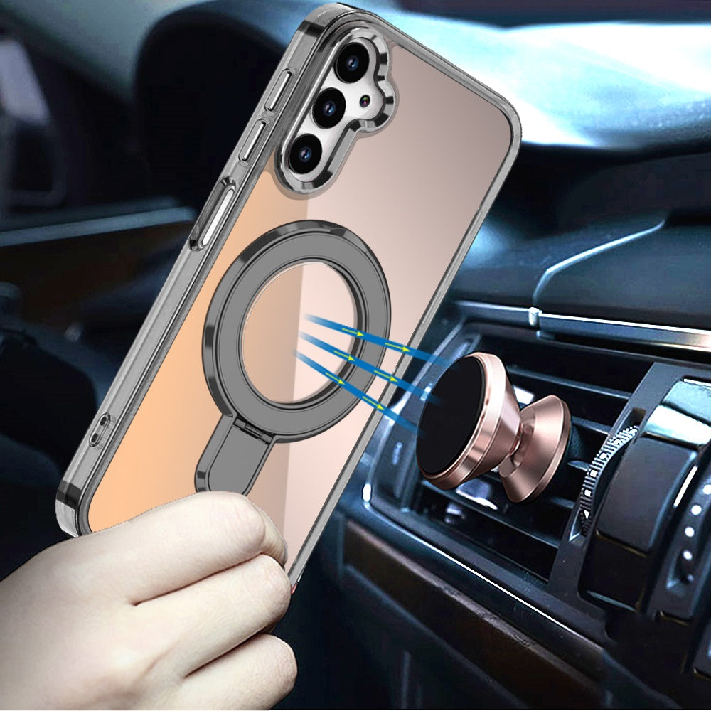 For Samsung Galaxy S25 Ultra Chrome Hybrid with Rotating Magnetic Circle Ring Stand, Slim Shockproof Hybrid Case Cover