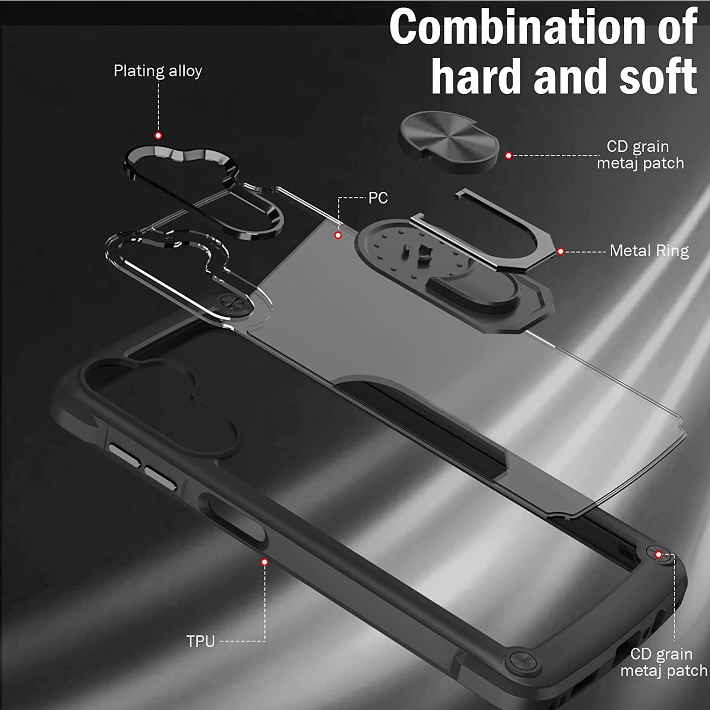 For Apple iPhone 15 Pro Max (6.7") Clear Transparent Hybrid with 360° Magnetic Ring Stand PC Heavy Duty Shockproof Phone Case Cover