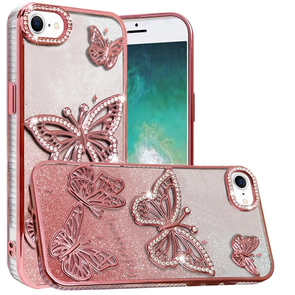 For Apple iPhone 16e Luxury Butterfly Sparkle Glitter Diamond Crystal Rhinestone Shimmer Bling Plating Thick TPU Hard PC Case Cover