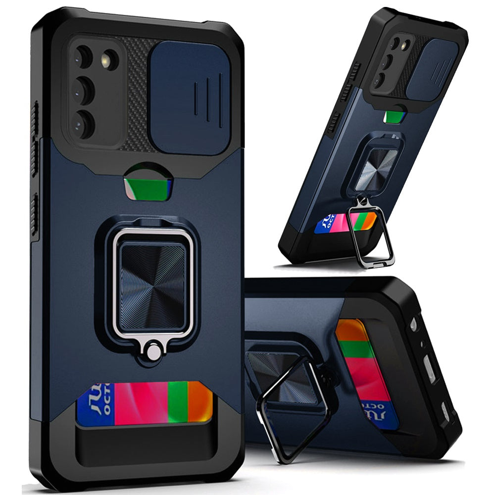 For Samsung Galaxy A16 5G Wallet Case with Ring Stand & Slide Camera Cover Credit Card Slot Holder, Military Grade Case Cover