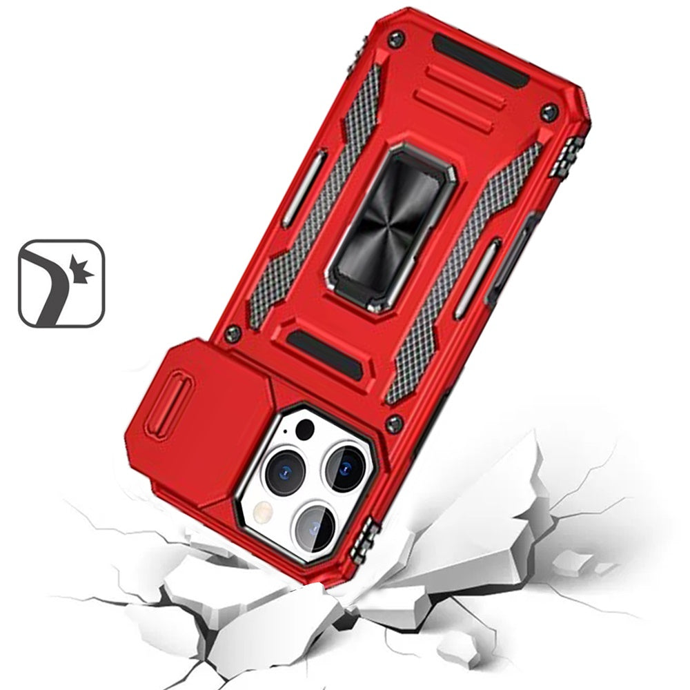 For Samsung Galaxy S20 Ultra Tough Hybrid Case with Movable Camera Window & Metal Ring Stand Shockproof Case Cover Red