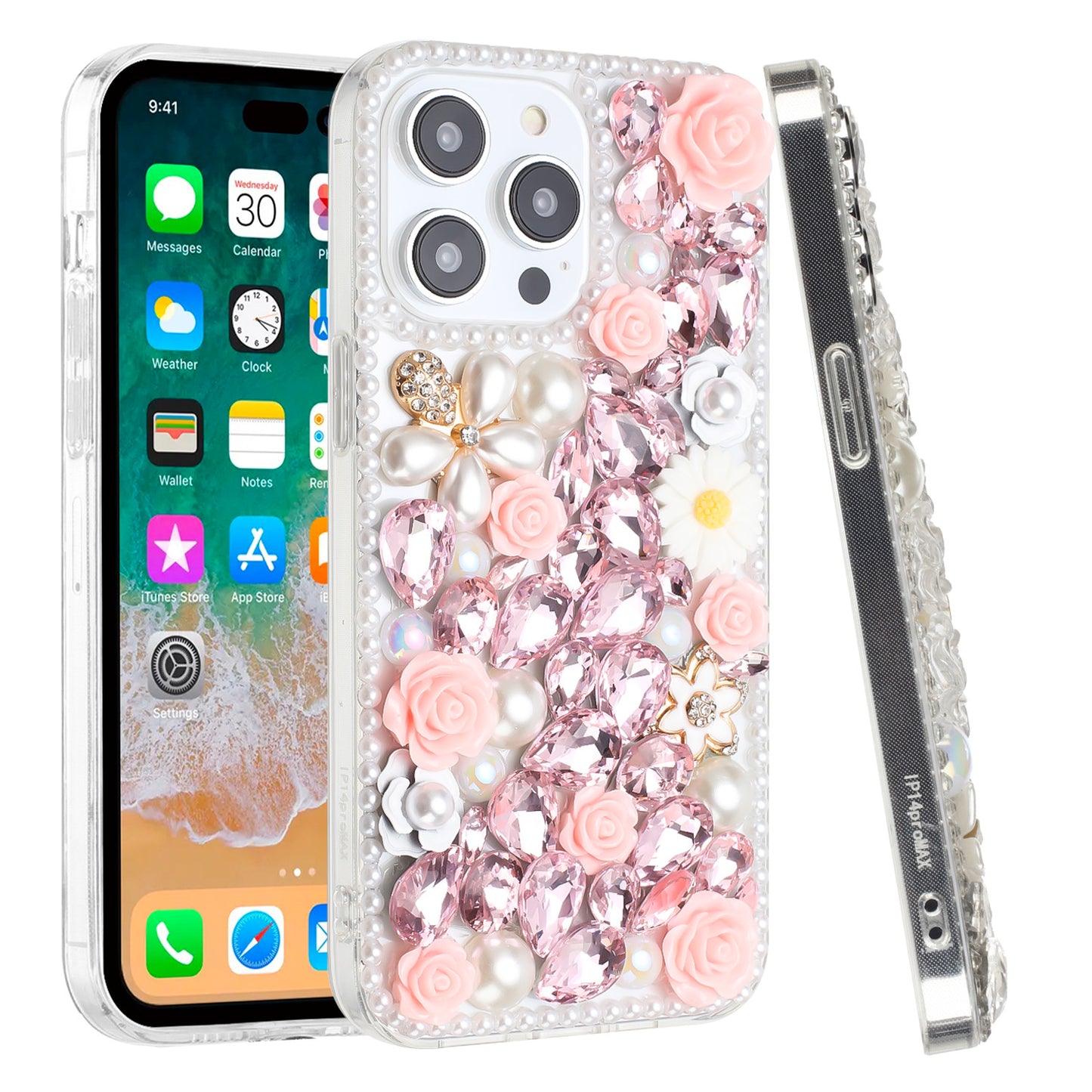 For Samsung Galaxy A16 5G Fashion Rose Flower Floral Bling Crystal 3D Full Diamonds Pearl Sparkle Rhinestone Glitter Hybrid Case Cover