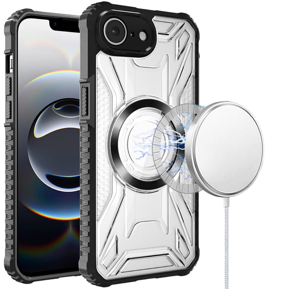 For Apple iPhone 16e MagSafe Compatible Pattern Clear Transparent Rugged Hybrid Magnetic TPU Shockproof Armor Case Cover