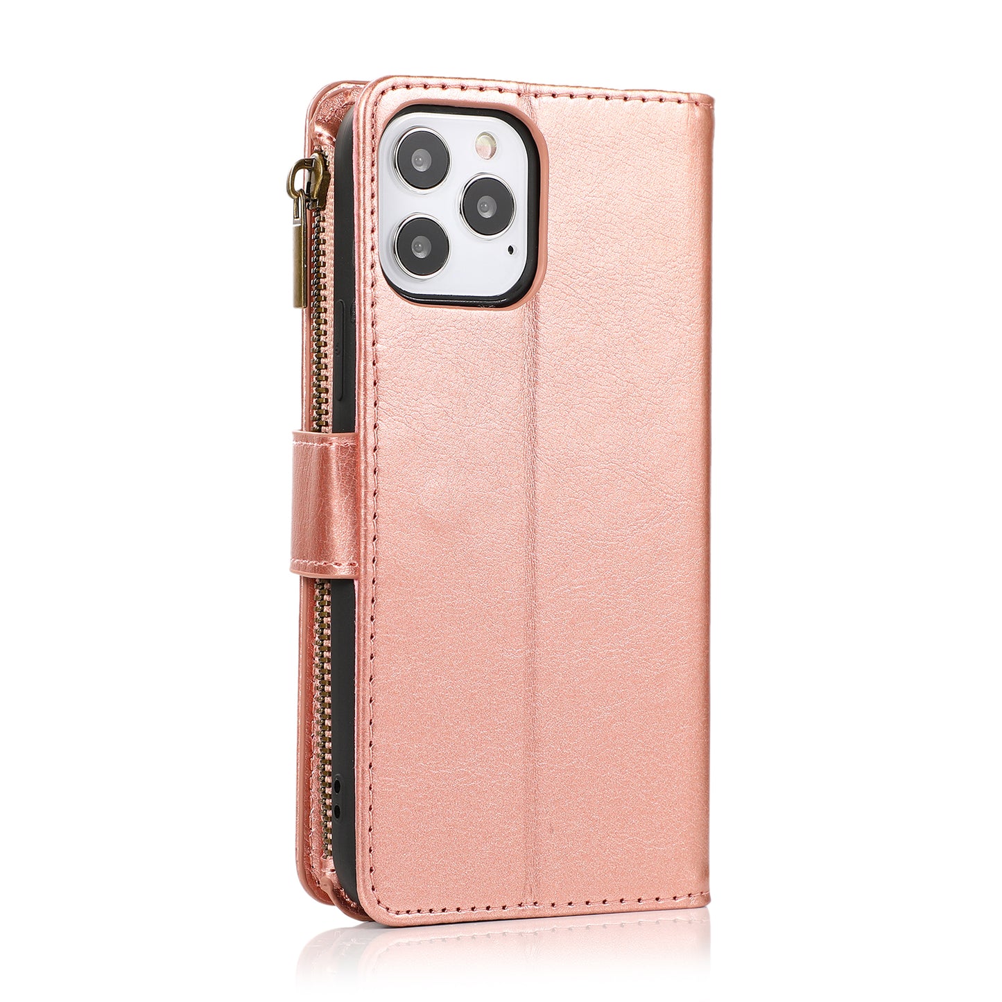 For Samsung Galaxy A16 5G PU Leather Zipper Wallet Case 9 Credit Card Slots Cash Money Pocket Clutch Pouch with Stand & Strap Case Cover Rose Gold