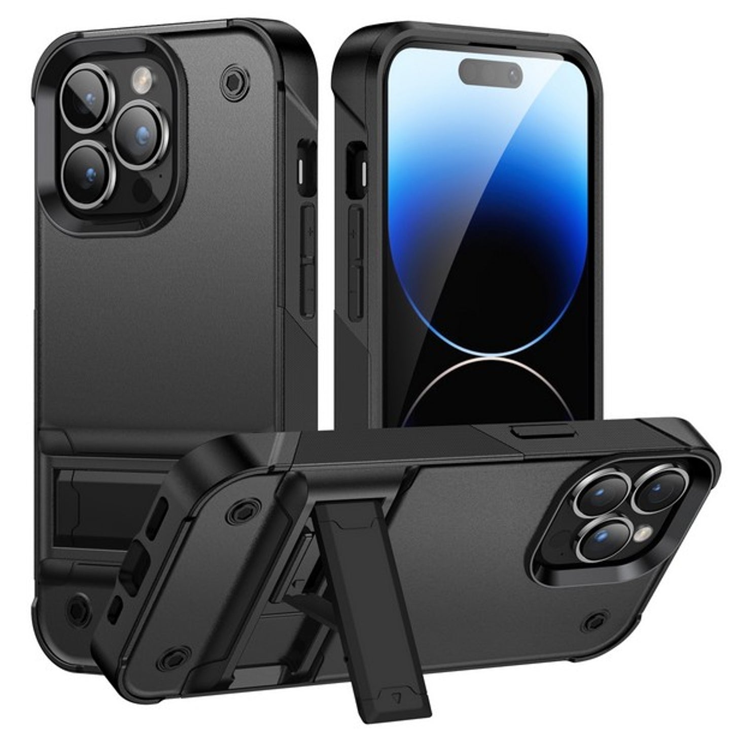 For Apple iPhone 15 Pro Max (6.7") Heavy Duty with Kickstand Stand Hybrid Military Armor Durable Shockproof Bumper Phone Case Cover