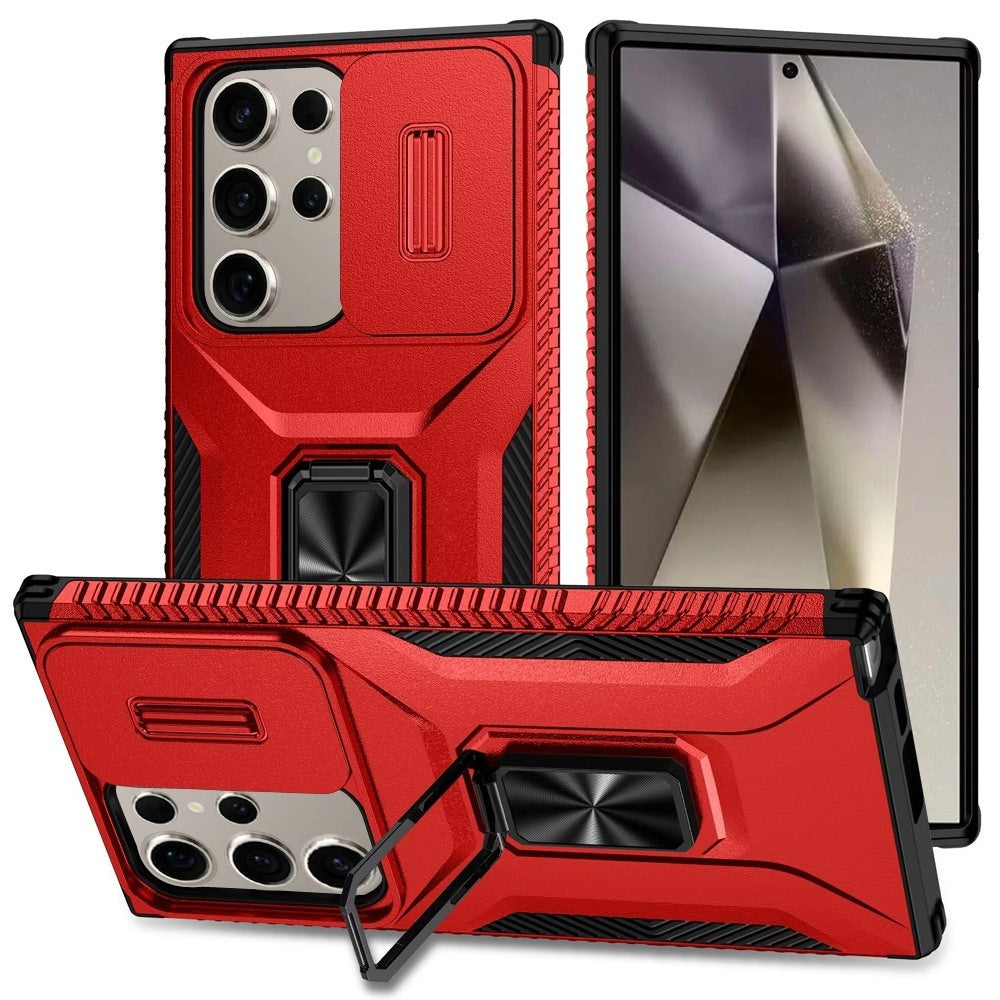 For Samsung Galaxy S25+ /S25 Plus /S24+ Plus Case, Camera Cover with Magnetic Rotation Ring Stand, Military Grade Hybrid Hard TPU Shockproof Case Cover