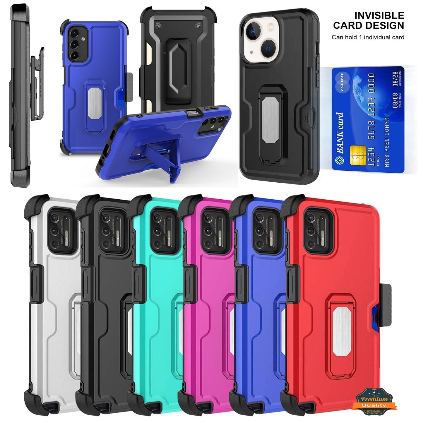 For Samsung Galaxy A16 Hybrid Wallet Case with Invisible ID Card Slot, Kickstand, Holster Belt Clip, Heavy-Duty Protection Case Cover