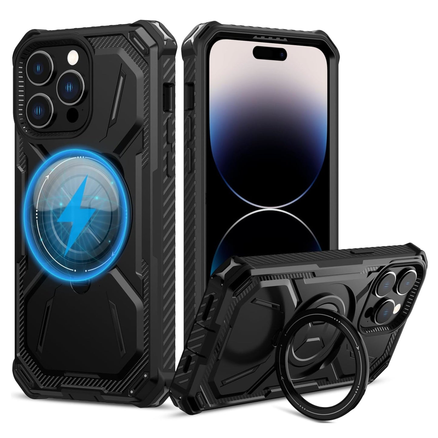 For Apple iPhone 15 Pro (6.1") Hybrid Bumper Invisible Stand Compatible with Magsafe 360° Ring Kickstand Shockproof Phone Case Cover