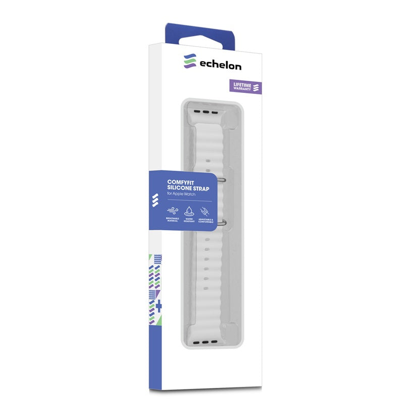 echelon ComfyFit Silicone Strap for Apple Watch Series 9 45mm/Watch Series 10 46mm / Watch SE (2022) 44mm - White, Apple Watch Accessories