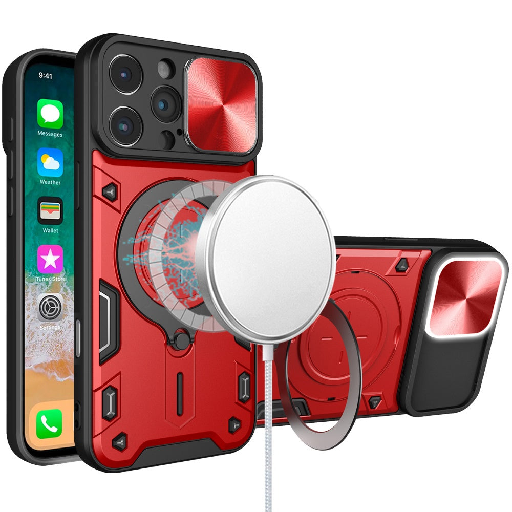 For Apple iPhone 16 Plus (6.7") Hybrid Magnetic Circle 360° Ring Kickstand with MagSafe Compatible & Camera lens Protector Case Cover