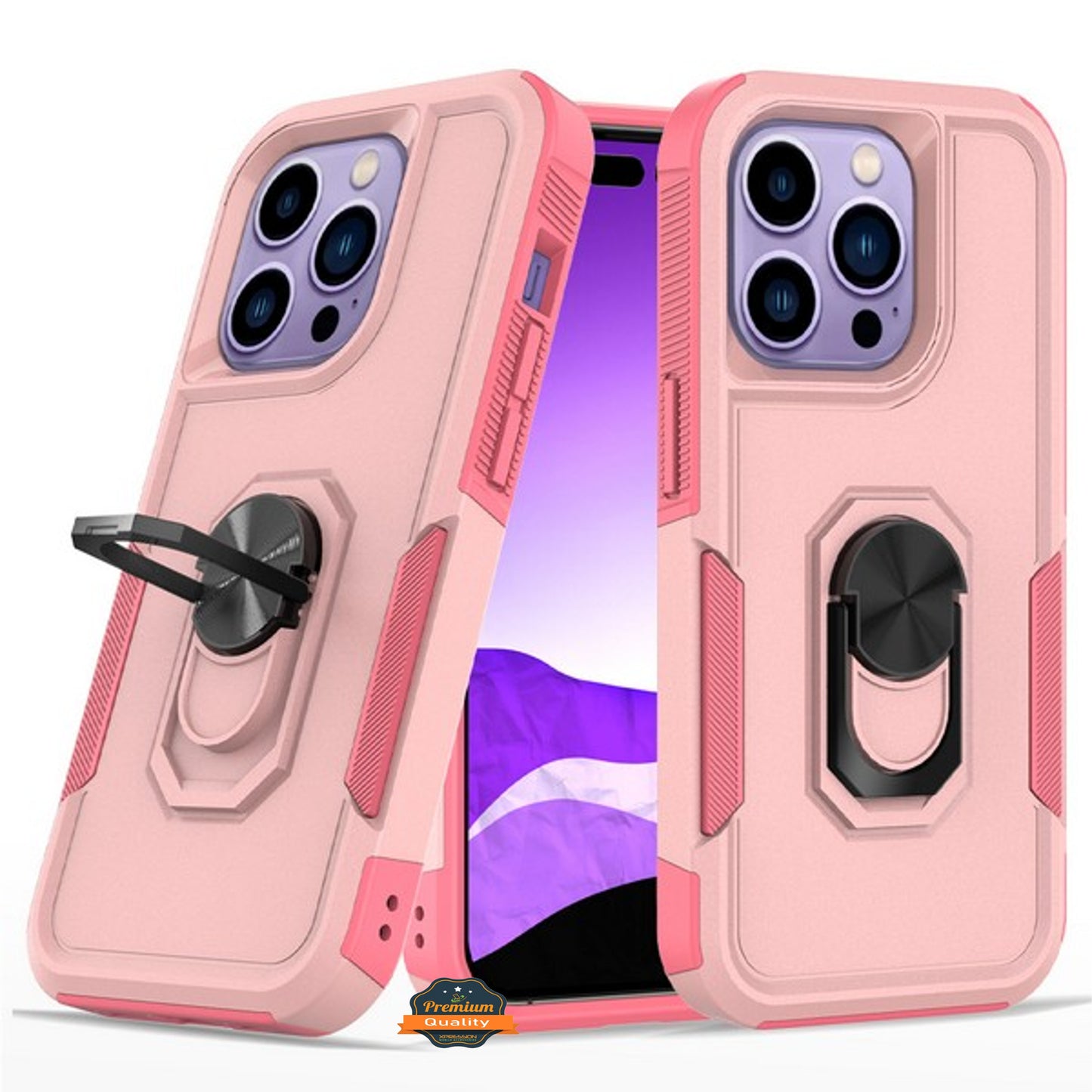 For Apple iPhone 15 Plus (6.7") Heavy Duty Hybrid Rugged 2in1 Shockproof Protective with Magnetic Ring Stand Holder Phone Case Cover