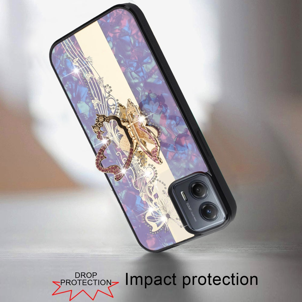 For Samsung Galaxy A06 Diamonds 3D Butterfly Bling Sparkly Glitter Ornaments Engraving Hybrid with Ring Stand Fashion Case Cover Enchanted Butterfly Purple