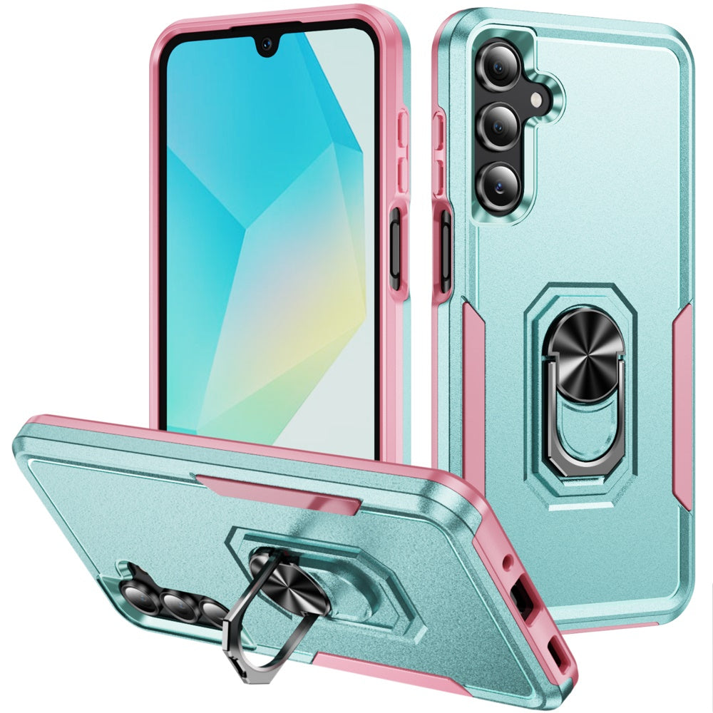 For Samsung Galaxy A16 5G Hybrid Rugged Tough 2in1 Drop-Proof Protection Military Grade Armor with Metal Ring Stand Case Cover