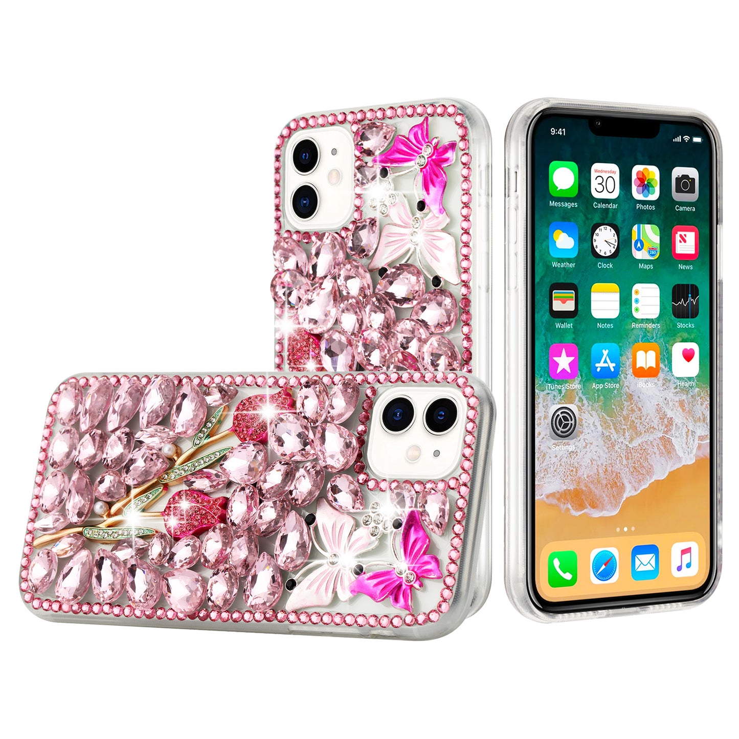 For Apple iPhone 16 Pro (6.3") Bling Crystal 3D Full Diamonds Luxury Sparkle Rhinestone Hybrid Protective Case Cover