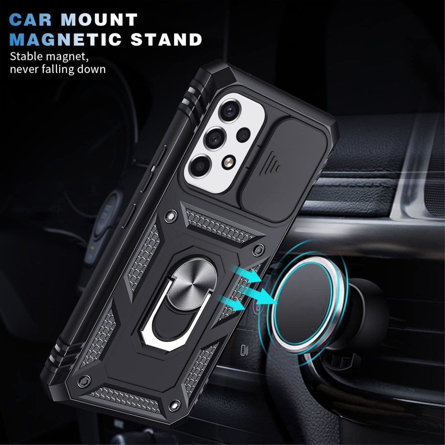 For Samsung Galaxy A16 5G Built in Sliding Camera Lens Protection & Finger Ring Stand Holder Hybrid TPU PC Shockproof Case Cover