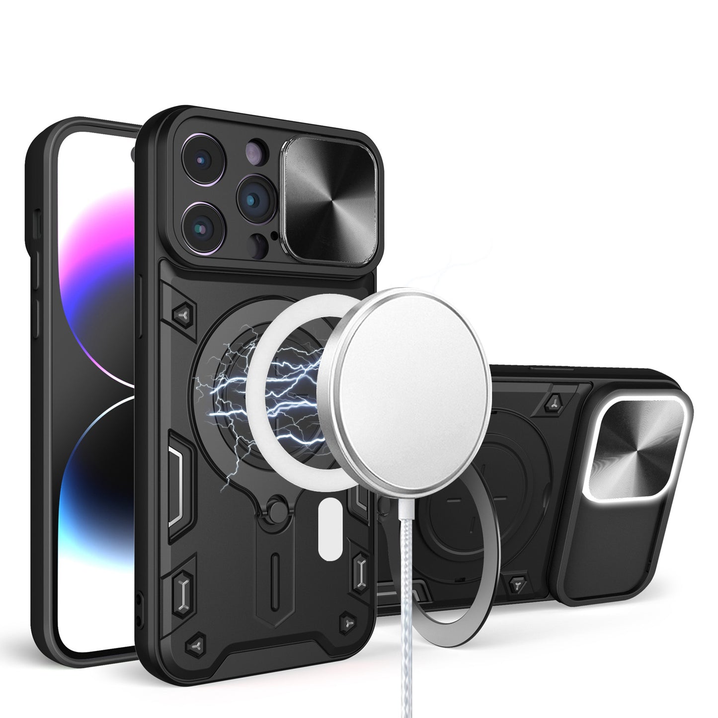 For Apple iPhone 16 Plus (6.7") Hybrid Magnetic Circle 360° Ring Kickstand with MagSafe Compatible & Camera lens Protector Case Cover Purple