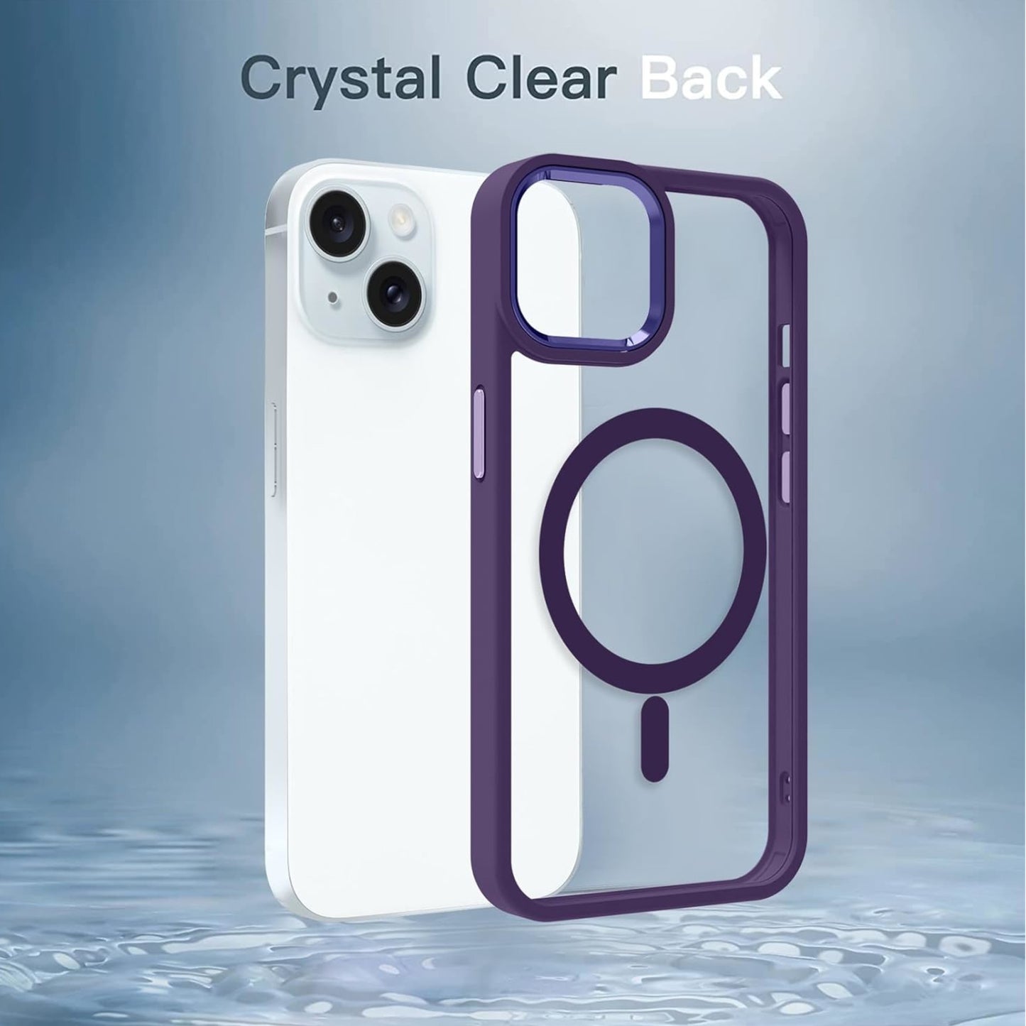 For Apple iPhone 15 Pro Max (6.7") Magnetic Compatible with Magsafe Wireless Charger TPU Hybrid Slim Transparent Purple Phone Case Cover